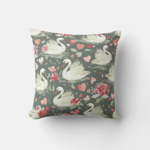 Rustic Elegant Swans & Hearts Elements Pattern Cushion