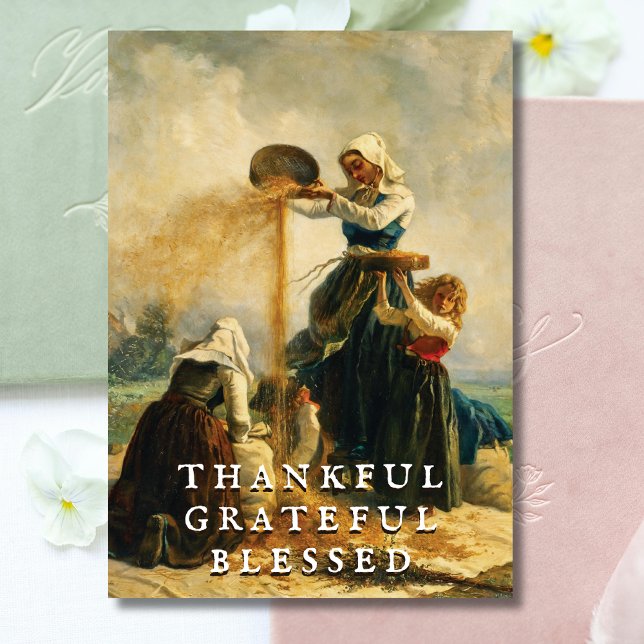 Rustic Elegant Thankful Grateful Blessed Harvest Holiday Card (Creator Uploaded)