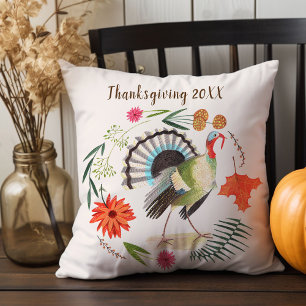 Rustic Elegant Turkey Botanical  Cushion