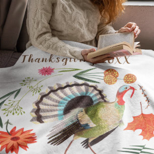 Rustic Elegant Turkey Botanical Fleece Blanket