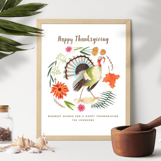 Rustic Elegant Turkey Thanksgiving Botanical  Poster (Modern Elegant Turkey Thanksgiving Botanical Poster)