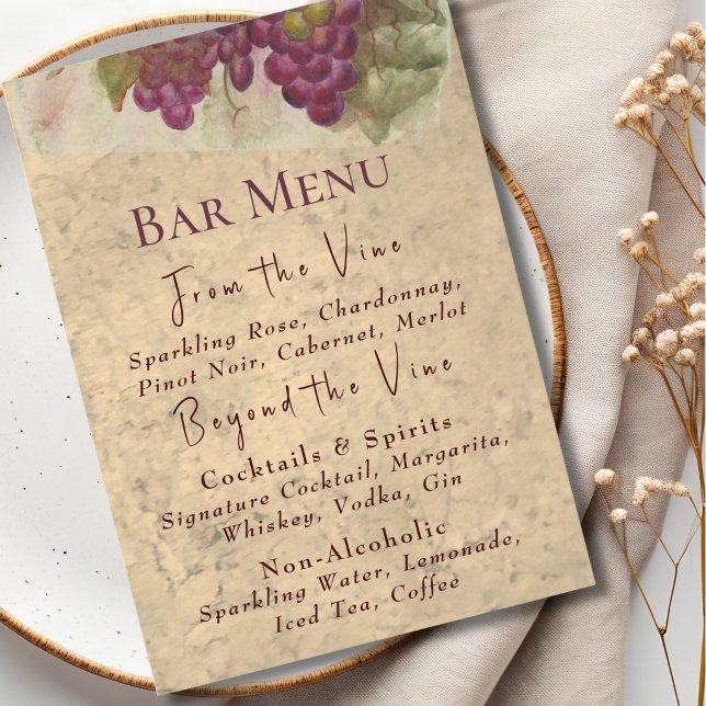 Rustic Elegant Vineyard | Wine Country Bar Menu (Creator Uploaded)