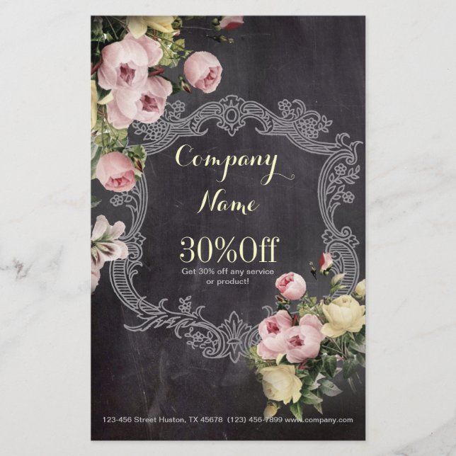rustic elegant vintage botanical chalkboard floral flyer (Front)
