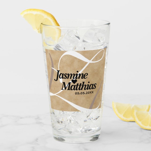 Rustic Elegant Vintage Monogram Burlap Wedding Glass (Front Ice)