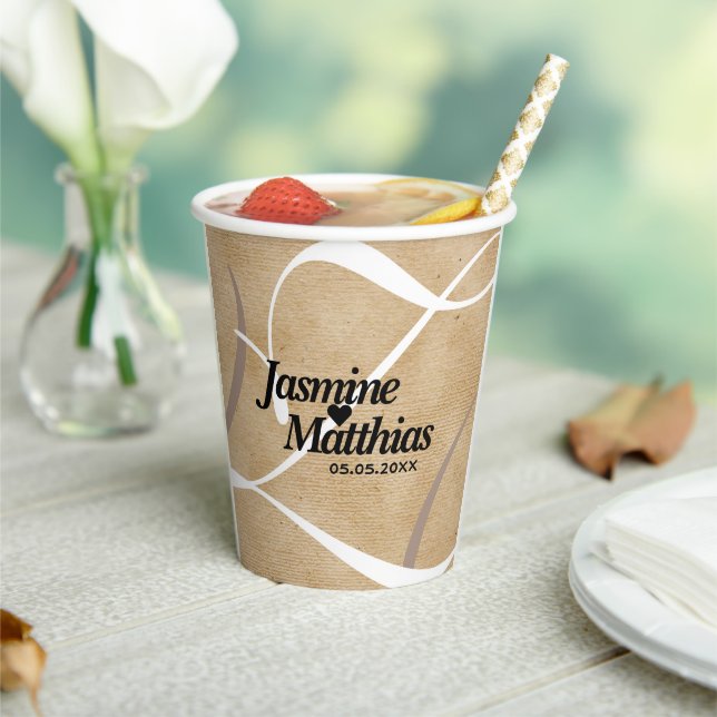 Rustic Elegant Vintage Monogram Burlap Wedding Paper Cups (Insitu)