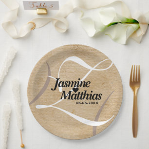 Rustic Elegant Vintage Monogram Burlap Wedding Paper Plate