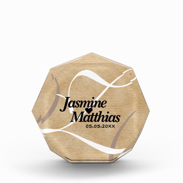 Rustic Elegant Vintage Monogram Burlap Wedding Photo Block (Front)