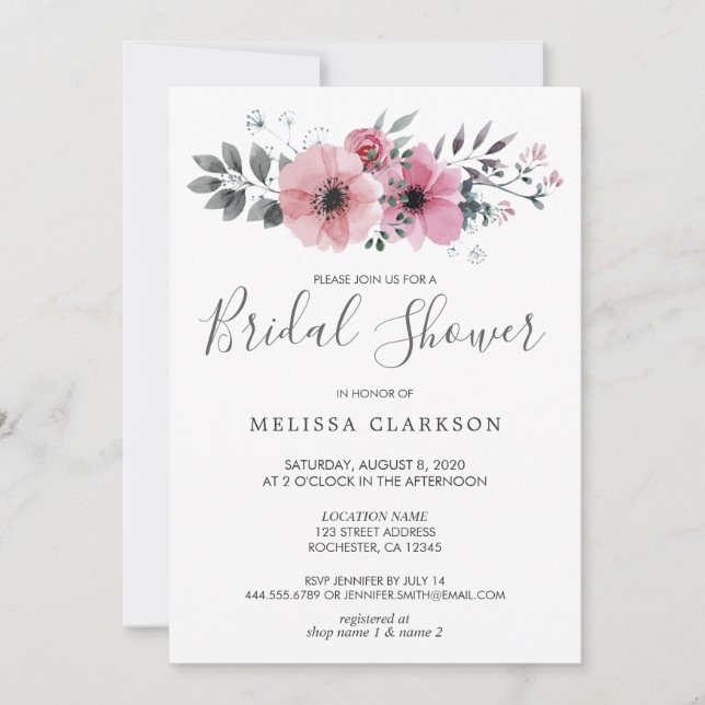 Rustic elegant watercolor flowers Bridal Shower In Invitation (Front)