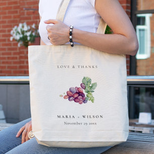 Rustic Elegant Watercolor Grape Foliage Wedding Tote Bag