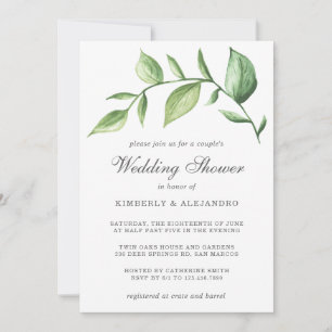 Rustic Elegant Watercolor Greenery Couples Shower Invitation