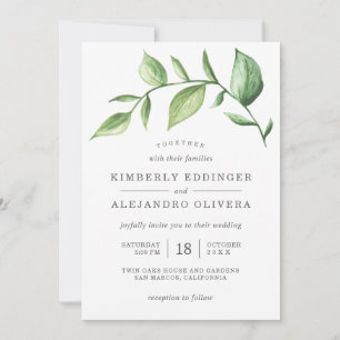 Rustic Elegant Watercolor Greenery Sprig Wedding Invitation