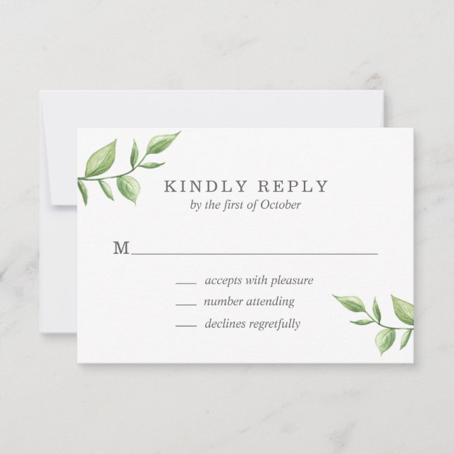 Rustic Elegant Watercolor Greenery Sprig Wedding RSVP Card (Front)