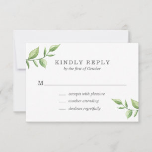Rustic Elegant Watercolor Greenery Sprig Wedding RSVP Card