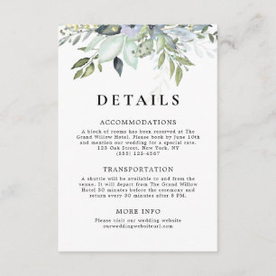 Rustic Elegant Watercolor Greenery Wedding Details Enclosure Card