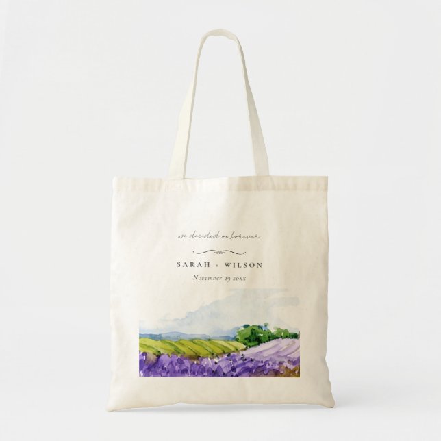 Rustic Elegant Watercolor Lavender Fields Wedding Tote Bag (Front)