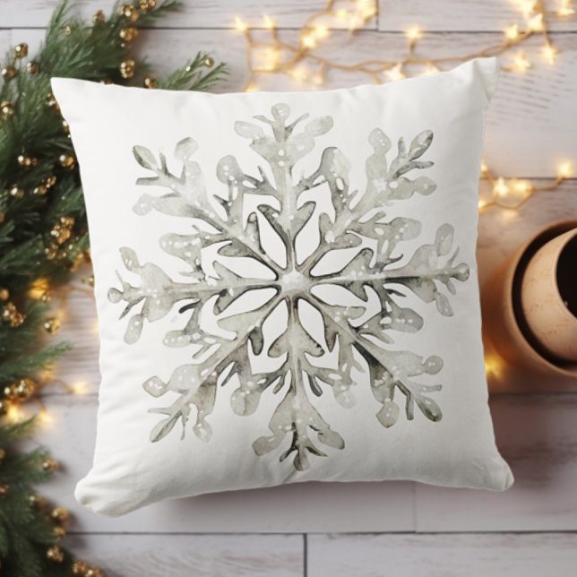 Rustic Elegant Watercolor Snowflake Winter Cushion (Creator Uploaded)