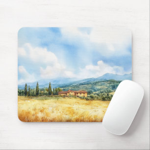 Rustic Elegant Watercolor Tuscan Mediterranean Mouse Pad