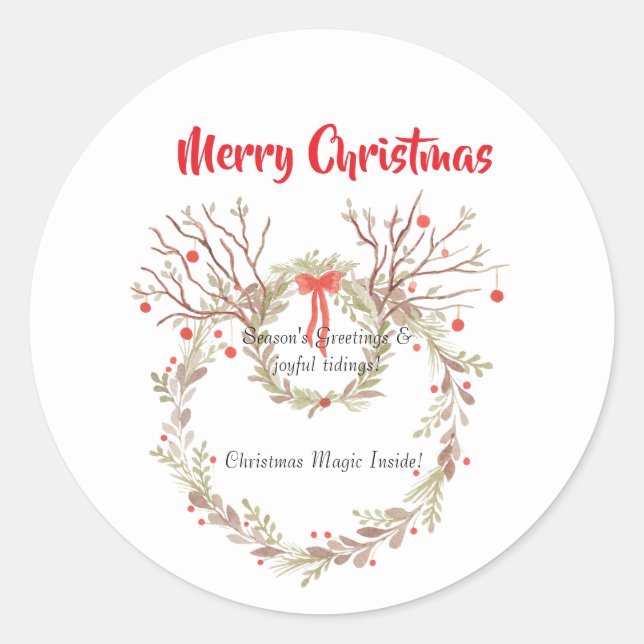 Rustic elegant watercolour Christmas Classic Round Sticker (Front)