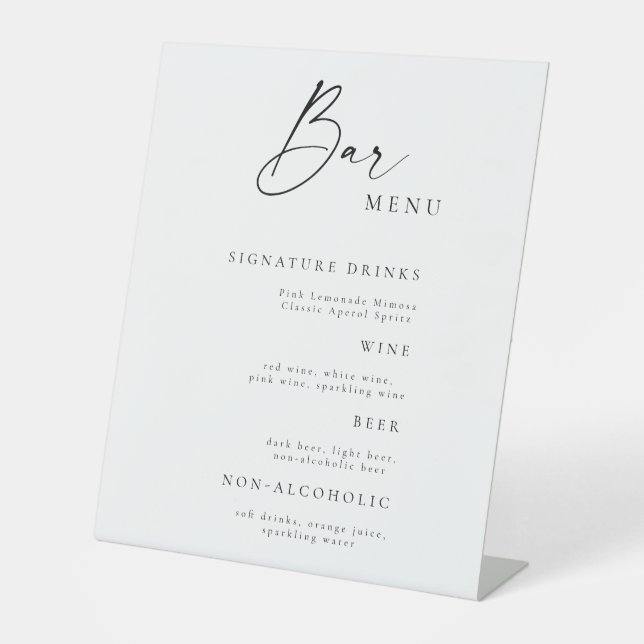 Rustic Elegant Wedding Bar Menu Tabletop Sign  (Front)