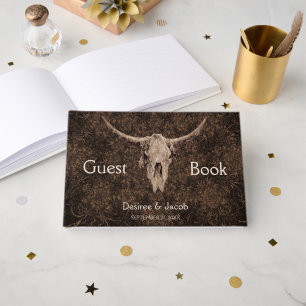 Rustic Elegant Wedding Brown Western Bull Skull Guest Book