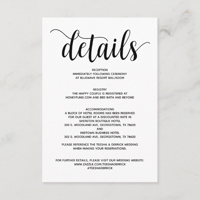 Rustic Elegant Wedding Details Enclosure Card (Front)