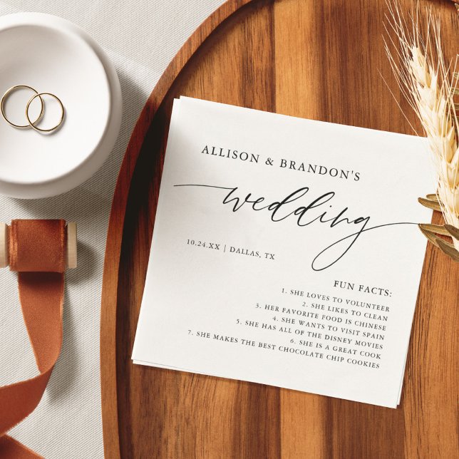 Rustic Elegant Wedding Fun Facts Napkins (Creator Uploaded)
