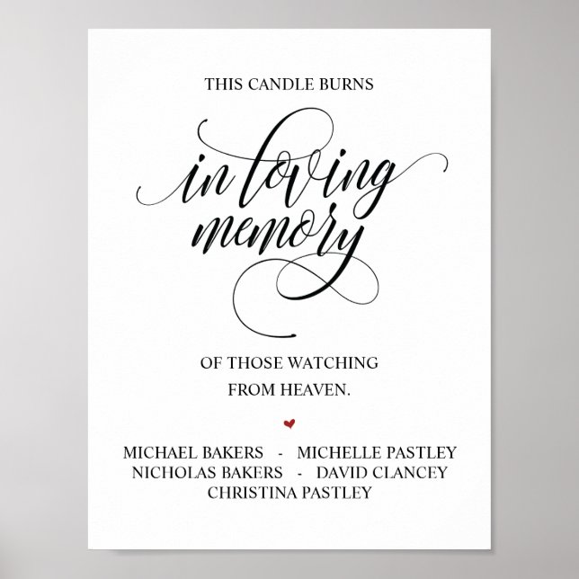 Rustic Elegant Wedding Memorial Table Candle Sign (Front)