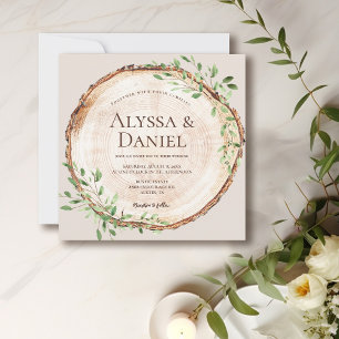 Rustic Elegant Wedding wood bark Boho Wreath Invitation