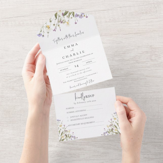 Rustic Elegant Whimsical Boho RSVP Wedding All In One Invitation (Tearaway)