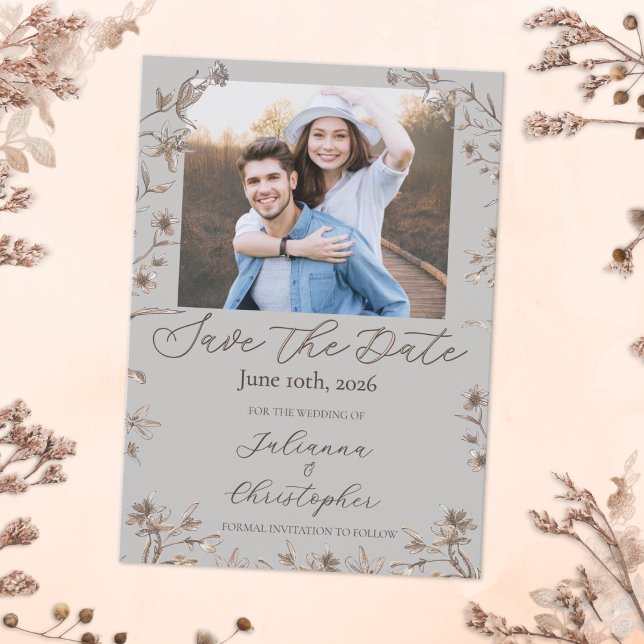 Rustic Elegant Wildflowers Script Photo Save The Date (Creator Uploaded)