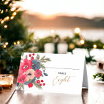 Rustic Elegant Winter Floral red green  Place Card<br><div class="desc">Add a touch of winter elegance to your reception with our Rustic Elegant Winter Floral Table Place Cards. This design beautifully captures the spirit of the season, featuring a hand-painted watercolor frame adorned with a graceful blend of red flowers, soothing dusty blue hues, and verdant green pine branches. With an...</div>