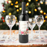 Rustic Elegant Winter Floral red green  Wine Label<br><div class="desc">Add a touch of winter's enchantment to your special day with our Rustic Elegant Winter Floral Wine Labels. This design effortlessly captures the season's essence, featuring a hand-painted watercolor frame adorned with a graceful fusion of red flowers, calming dusty blue tones, and lush green pine branches. The result is a...</div>
