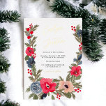 Rustic Elegant Winter Floral Watercolor Wedding<br><div class="desc">Experience the enchantment of a winter wonderland with our Rustic Elegant Winter Floral Wedding Invitation with real gold foil. This original design features a pretty hand-painted watercolor frame, beautifully blending red flowers, dusty blue hues, and lush pine branches in a wintery and Christmas-inspired floral composition. The elegant script font adds...</div>