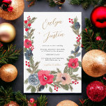 Rustic Elegant Winter Floral Watercolor Wedding Invitation<br><div class="desc">Experience the enchantment of a winter wonderland with our Rustic Elegant Winter Floral Wedding Invitation. This original design features a pretty hand-painted watercolor frame, beautifully blending red flowers, dusty blue hues, and lush pine branches in a wintery and Christmas-inspired floral composition. The elegant script font adds a touch of timeless...</div>