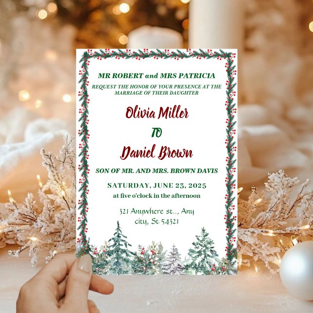 Rustic Elegant Winter Forest Pine Trees Wedding Invitation (Creator Uploaded)