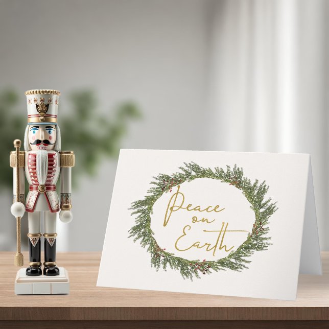 Rustic Elegant Wreath Peace on Earth Holiday Card (Rustic Elegant Wreath Peace on Earth Holiday Card)