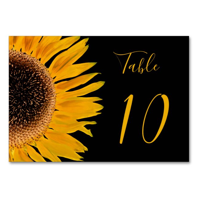 Rustic Elegant Yellow Black Sunflower Wedding Table Number (Front)