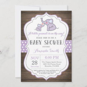 Rustic Elephant Baby Shower Invitation Purple