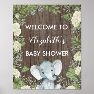 Rustic Elephant Baby Shower Welcome Sign Greenery