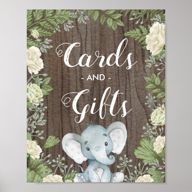 Rustic Elephant Cards Gifts / Botanical Greenery Poster (Front)