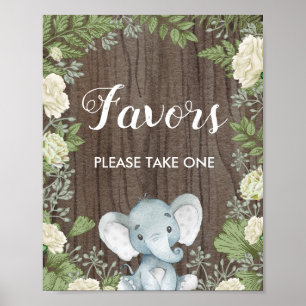 Rustic Elephant Favours / Botanical Greenery Party Poster