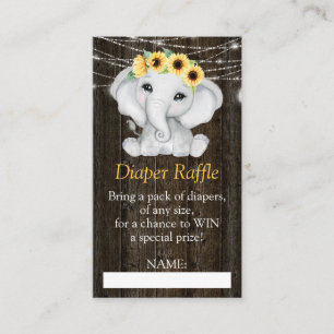 Rustic Elephant Sunflowers Lights Girl Baby Shower Enclosure Card