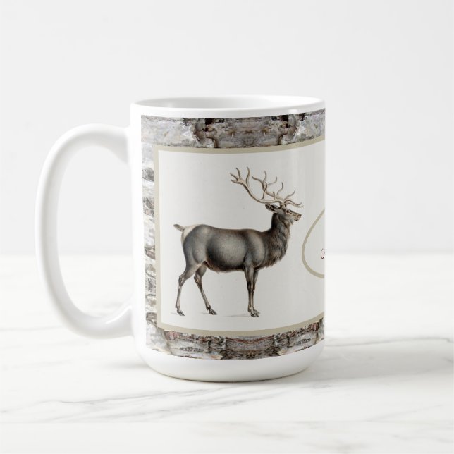  Rustic Elk/ Reindeer Deer Family Monogram  Coffee Mug (Left)