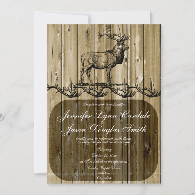 Rustic Elk Wildlife Hunting Wedding Invitations (Front)