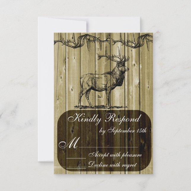 Rustic Elk Wildlife Hunting Wedding RSVP Card (Front)