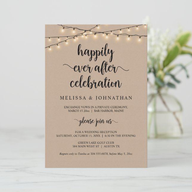 Rustic Elopement, Happily Ever After Celebration Invitation (Standing Front)