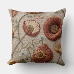 Rustic Embroidered Floral Pillow – Bloom Design