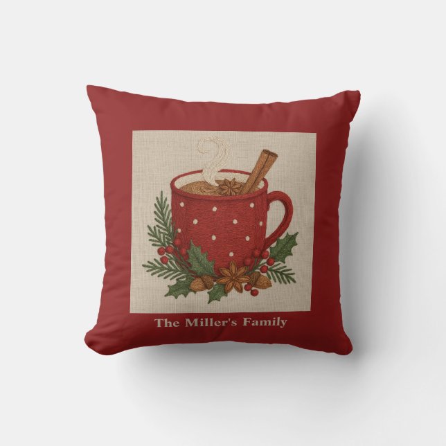  Rustic embroidery  Christmas cocoa with Cinnamon Cushion (Front)