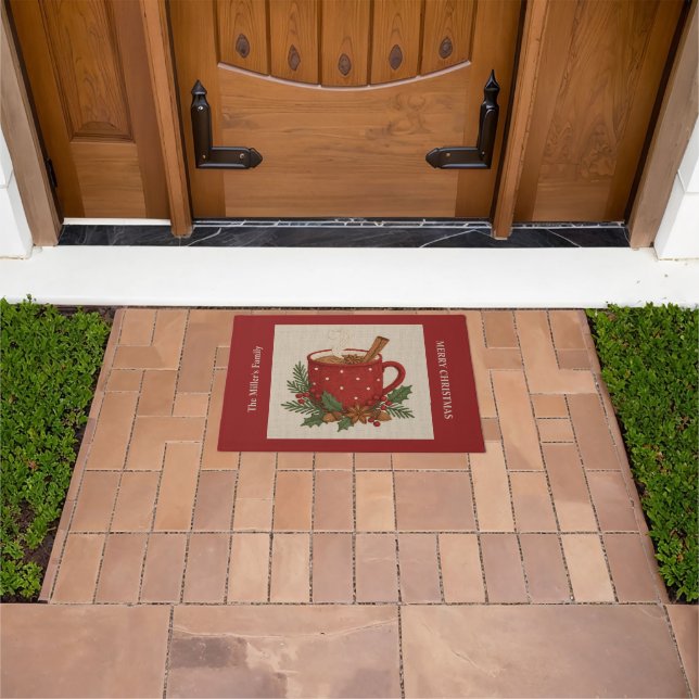  Rustic embroidery  Christmas cocoa with Cinnamon Doormat (Outdoor)