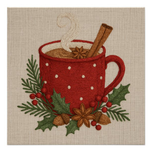  Rustic embroidery  Christmas cocoa with Cinnamon Poster